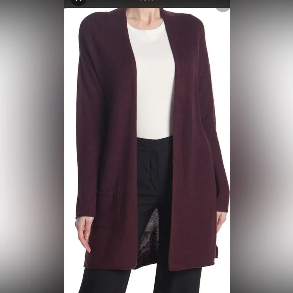 T Tahari Burgundy Cardigan open front 6% cashmere woman’s size large